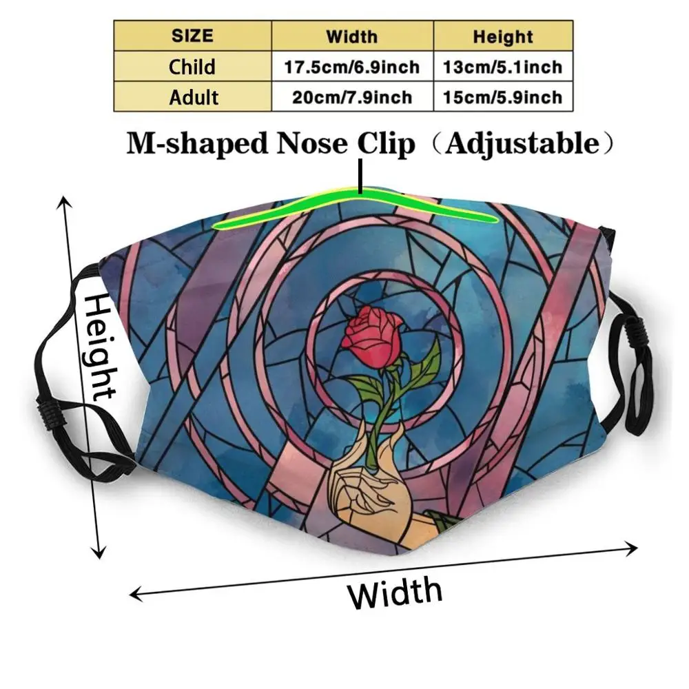 Enchanted Stained Glass Rose Print Reusable Mouth Mask Washable Filter Anti Dust Face Beauty Beast |