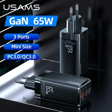 USAMS 65W PD QC 3.0 Super Fast Charging GaN Charger Type C USB Quick Charger For iPhone Huawei Xiaomi Samsung Laptop Tablet