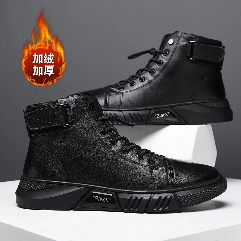 

Men Hightop Cotton Shoe Martin Boot Plus Velvet Fashion Military Boot Non-Slip Waterproof Chef Sneaker Trend Wild Buckle New2022