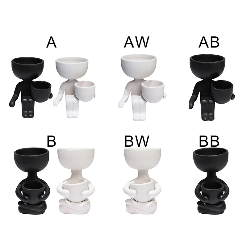 

CXD-Creative Plant Planter Pot With Hole Home Garden Office Desktop Decoration Supply Flower Pot Cute Human Shaped Ceramic