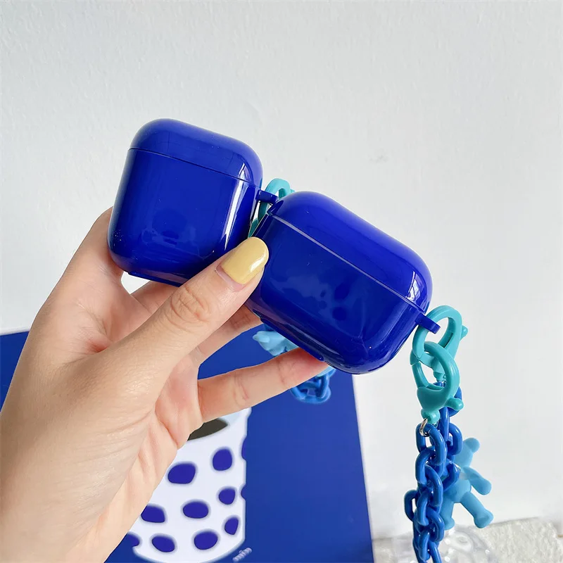 

Blue Chains Bracelet Bear Apple AirPods 1 / 2 / 3 Pro Case Cover IPhone Earbuds Accessories Airpod Case Air Pods Case
