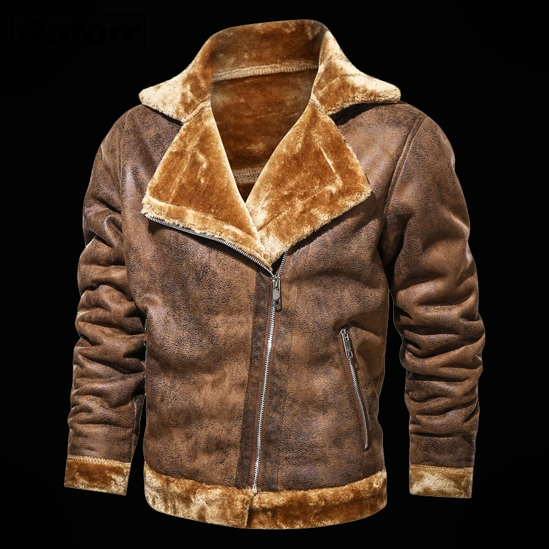 

2021 Winter Bomber Jacket Men Tactical Fur Collar Windbreaker Jackets Male Thick Fleece Motocycle Vintage Overcoat Clothing