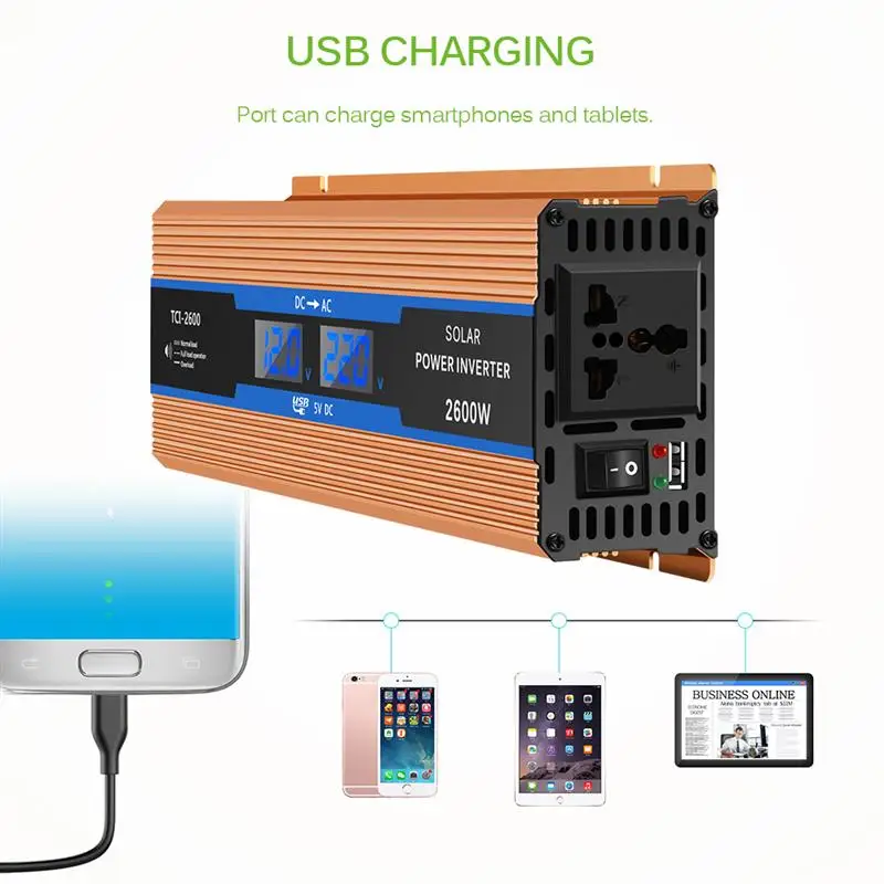 

Modified Sine Wave Voltage 1200W 2600W DC 12V To AC 220V Car Power EU Socket Inverter Charger Converter Adapter for Car Home