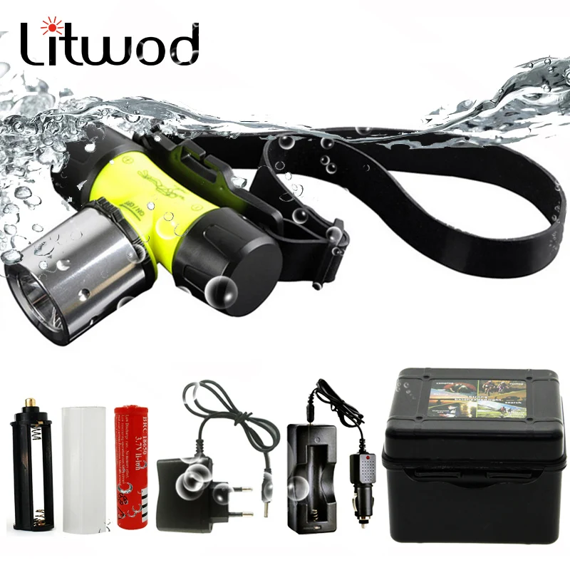 

Litwod D6800 Diving Headlamp Headlight Underwater 50M Waterpoof XM-L T6 Head Lamp 4000 Lumen Head Flashlight For Swimming LED