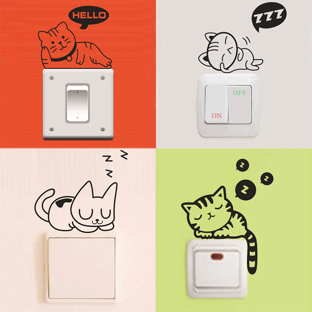 4 шт. съемные Мультяшные животные креативные милые кошки настенные наклейки