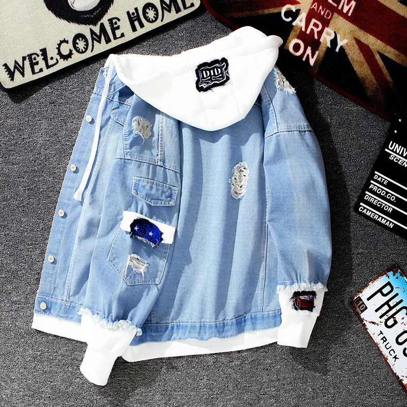 

Men's autumn hooded Korean cowboy jacket fashion slim fit handsome autumn winter Baseball Jacket casual long clothes