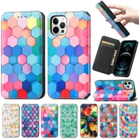 leather flip case for iphone 13 pro max xs xr x 7 8 plus diamond printed cases for iphone 11 12 magnetic wallet cards bag cover