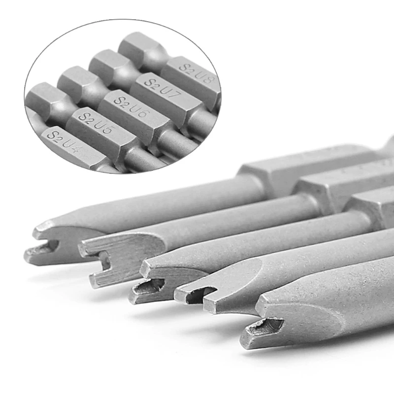 

2022 New 5 Pcs 1/4 Inch S2 Hex Magnetic U Shaped Screwdriver Bits Tools 50mm Length U4-U8