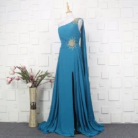 2021 blue evening dress backless one shoulder a line beads crystal straps chiffon floor length formal evening gown for women