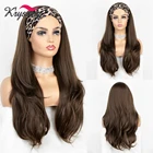 Коричневая искусственная кожа Kryssma, длинные прямые искусственные волосы для черных женщин, термостойкие волосы, 2 свободных повязки на голову