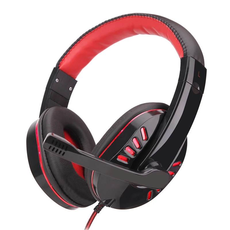 ABKK-Gaming Headset 3.5Mm Music Stereo Bass Deep Light Computer With Microphone Wired Headphones Black + Red Plastic | Электроника