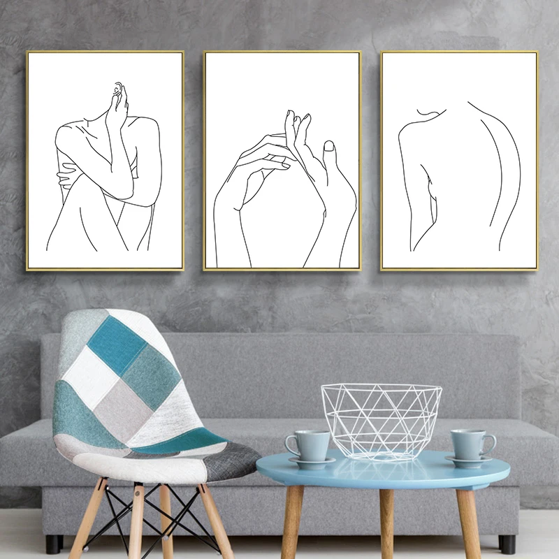 Black White Character Line Curve Abstract Canvas Poster Nordic Wall Art Print Minimalist Painting Picture Home Decor | Дом и сад