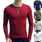 Повседневная однотонная облегающая Мужская футболка с круглым вырезом и длинным рукавом, спортивный топ, деловой Универсальный пуловер, свитер, новинка 2020