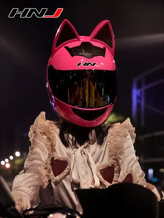 

2 Gifts DOT Personality HNJ Full Face Motorcycle Helmet Cat Ear Helmet Motocross Helmet For Adults kick scooter electric