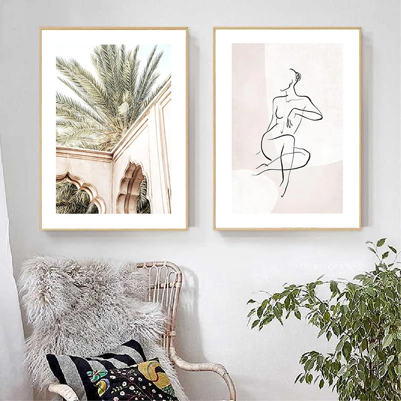 

Gold Palm Leaves Summer Poster Wall Art Canvas Print Scandinavian Painting Abstract Architecture Picture Home Decoration