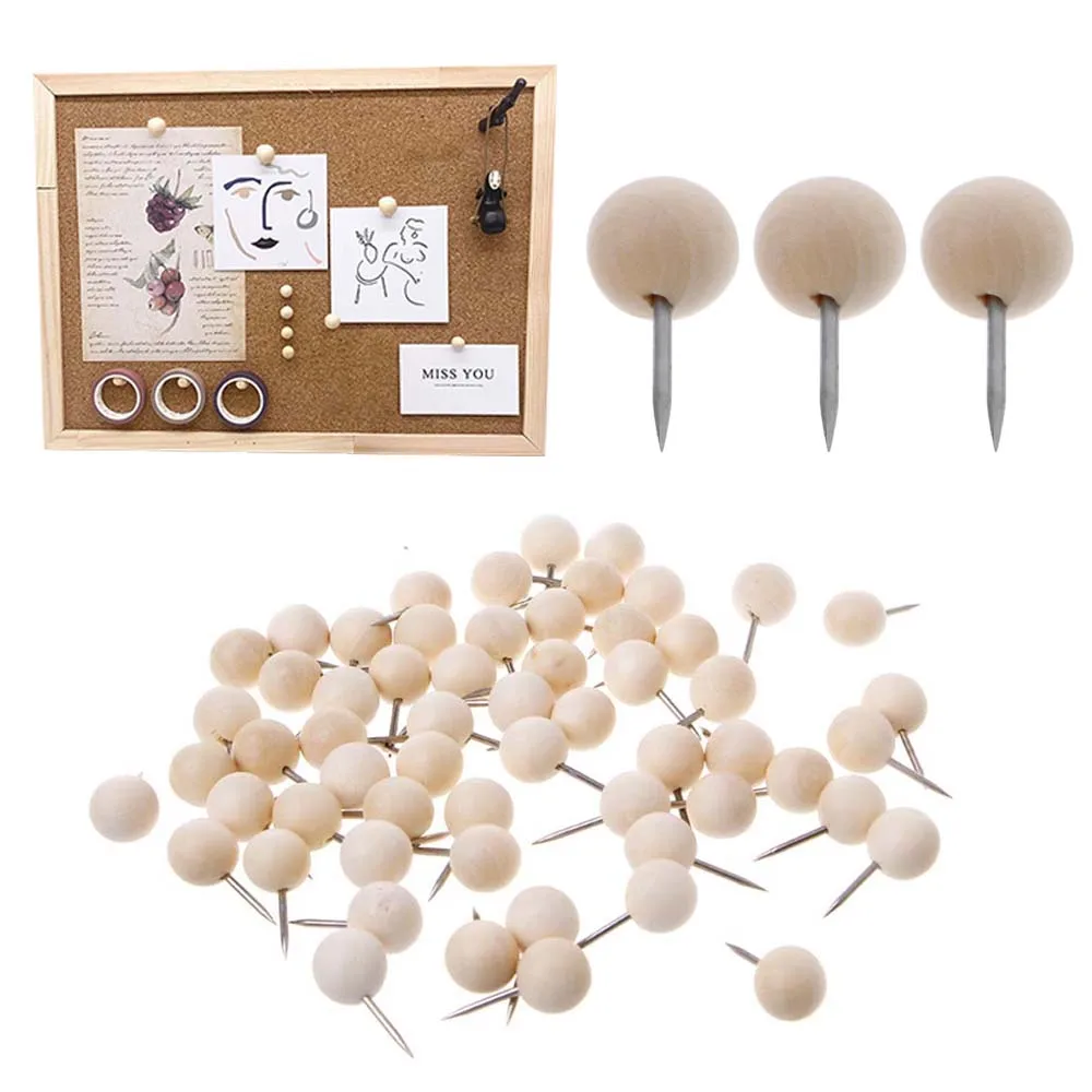 

60/120 Pcs Round Wooden Thumbtack Creative Decorative Drawing Push Pins Wood Head Calendar Decoration