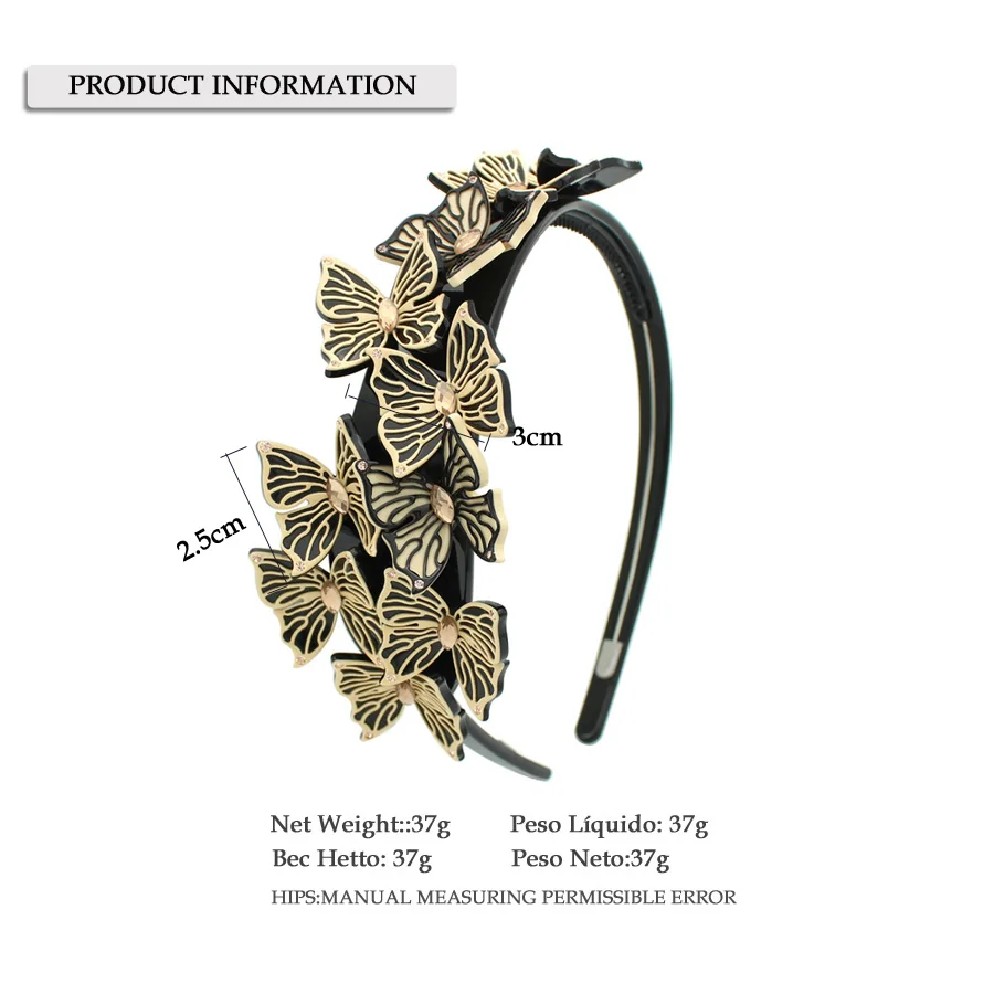 Женская повязка на голову с бабочкой обруч для волос из ацетата во французском