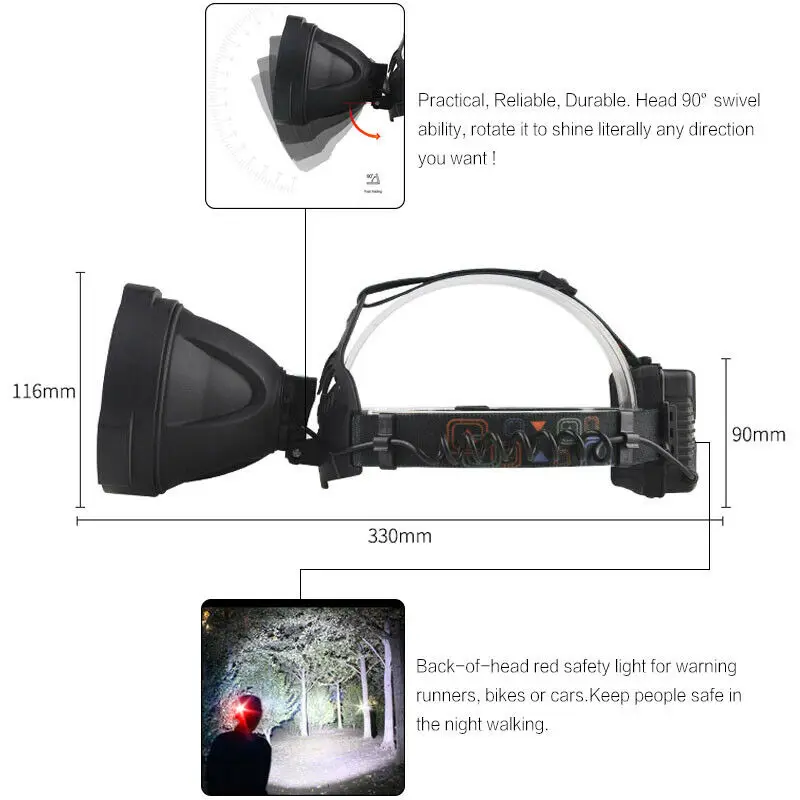 New headlamp led head lamp can as power bank USB Rechargeable Brightest LED Hardhat Light Hard Hat Headlight use 3*18650 battery | Освещение