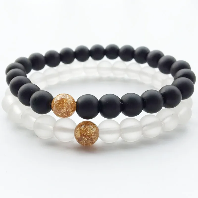 2019 Classic 2Pcs Black White Natural Pumice Stone Beaded Bracelet Men's Women's Bracelets Friends Couples Jewelry Gifts | Украшения