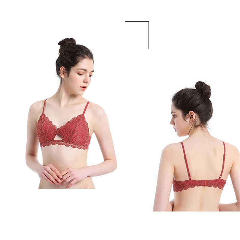 

Sexy Bra French Style Beauty Back Female Hollow Lace Underwear Triangle Seamless Bralette Push Up Backless Lingerie