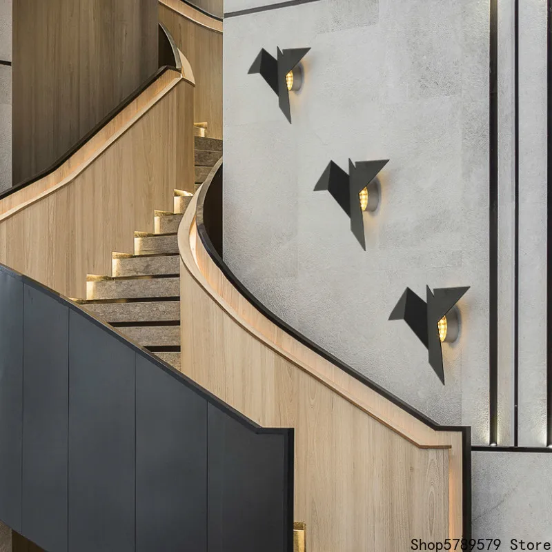 

Nordic Bird Wall Lamp Creative Personality Black White Gold Wall Light Minimalist Livingroom Bedroom Study Background Aisle Lamp