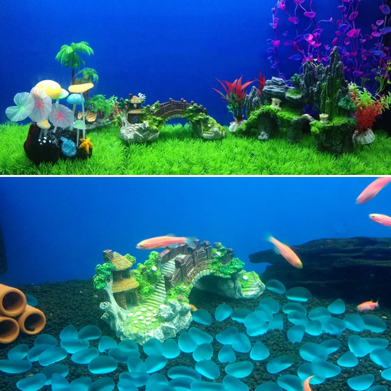 Аквариум орнамент мост Смола Рокери поддельный камень мосты павильон дерево