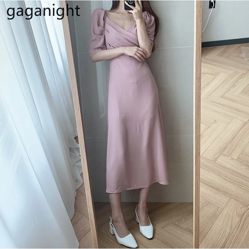 Платье Gaganight женское шифоновое с V-образным вырезом элегантное приталенное