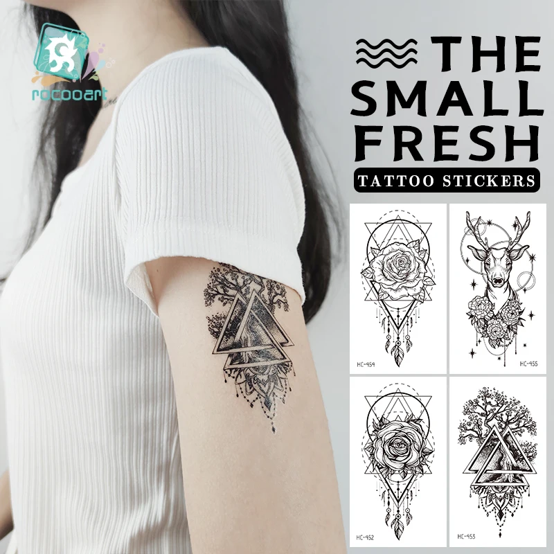 

Rocooart Water Transfer Tattoo Black Nature Flowers Tattoo Body Art Waterproof Temporary Fake Tattoo For Man Women Kids 10.5*6cm