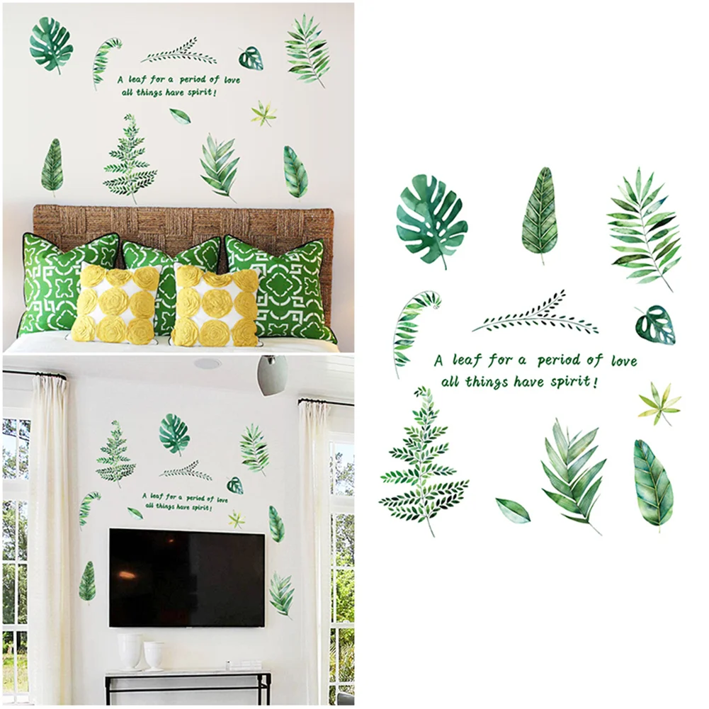 

DIY Tropical Plants Green Leaves Wall Stickers Baseboard Decorative Stickers Wall Decals Modern Nordic Art Background Enhanced