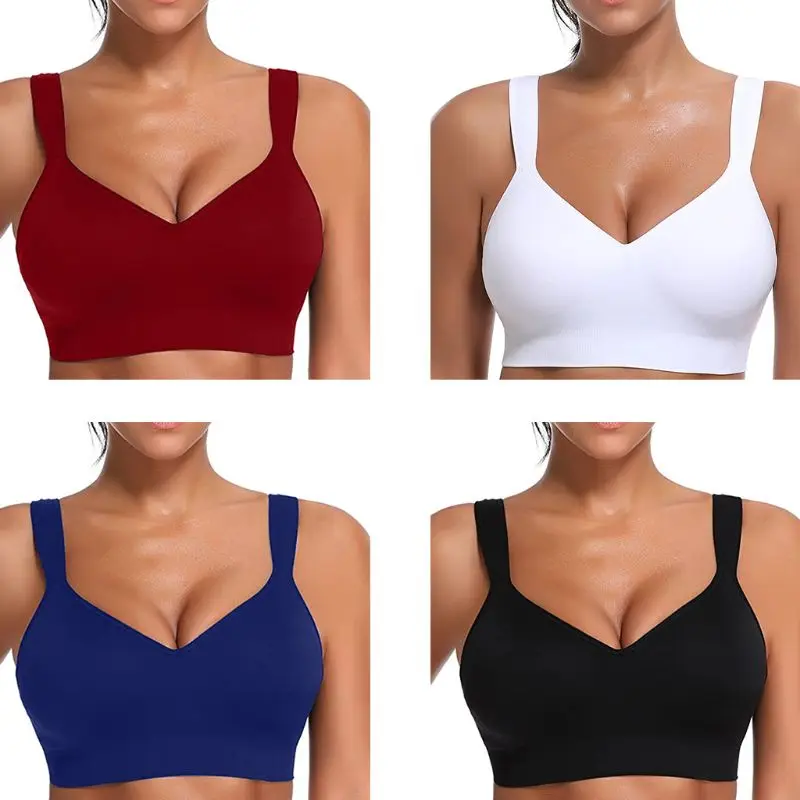 Women Seamless Wire Free Lift Bra Solid Color Sexy V-Neck Underwear Brassiere X3UE
