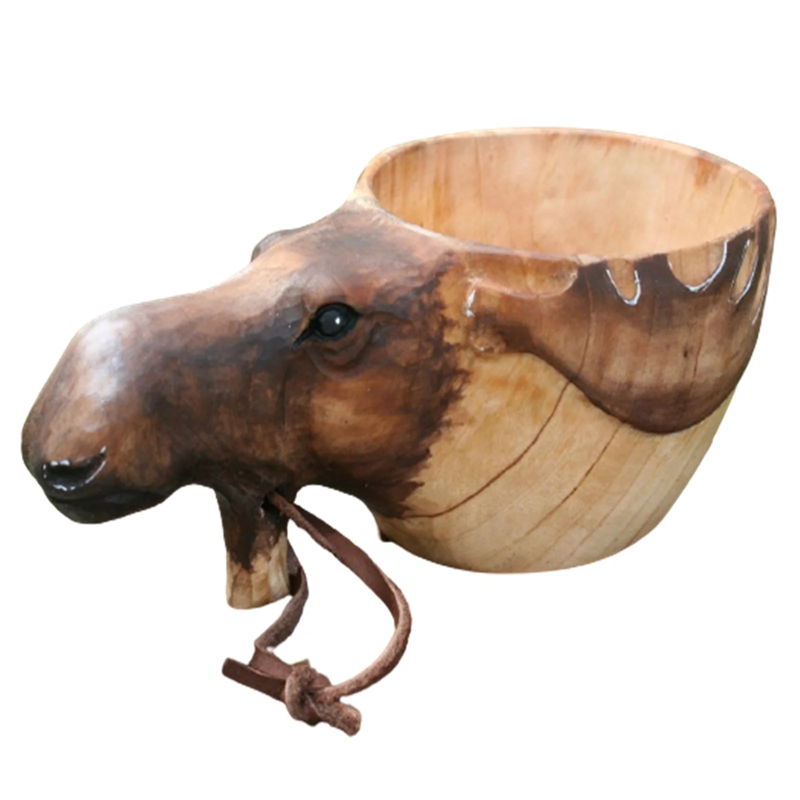 

Wooden Mug Animal Shape Portable Camping Drinking Cup Hand Carved Outdoor Cup with Lanyard for Coffee Tea Milk XKW
