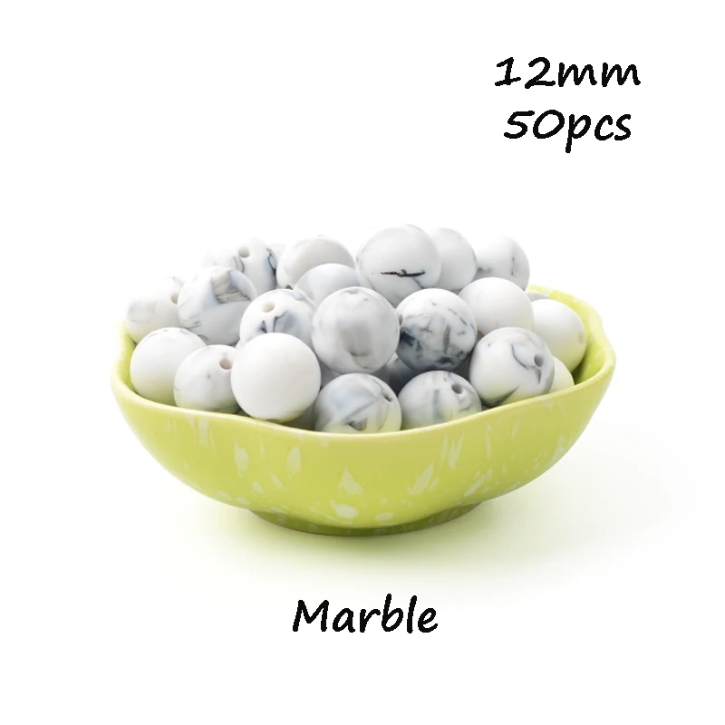 Marble LOFCA, 12 мм, 50 шт./лот, бусины из пищевого силикона, Прорезыватель для зубов, круглые бусины, Детская жевательная для прорезывания зубов, Силиконовые Прорезыватели для самостоятельного изготовления - Цвет: Marble