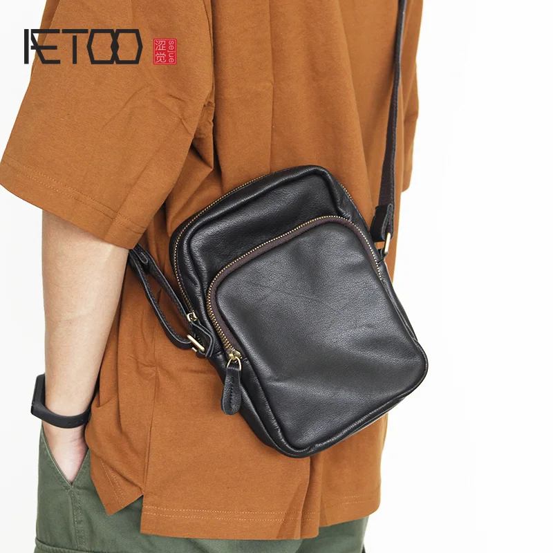 

AETOO Men's leather messenger bag, trendy fashion shoulder bag, cowhide men's bag