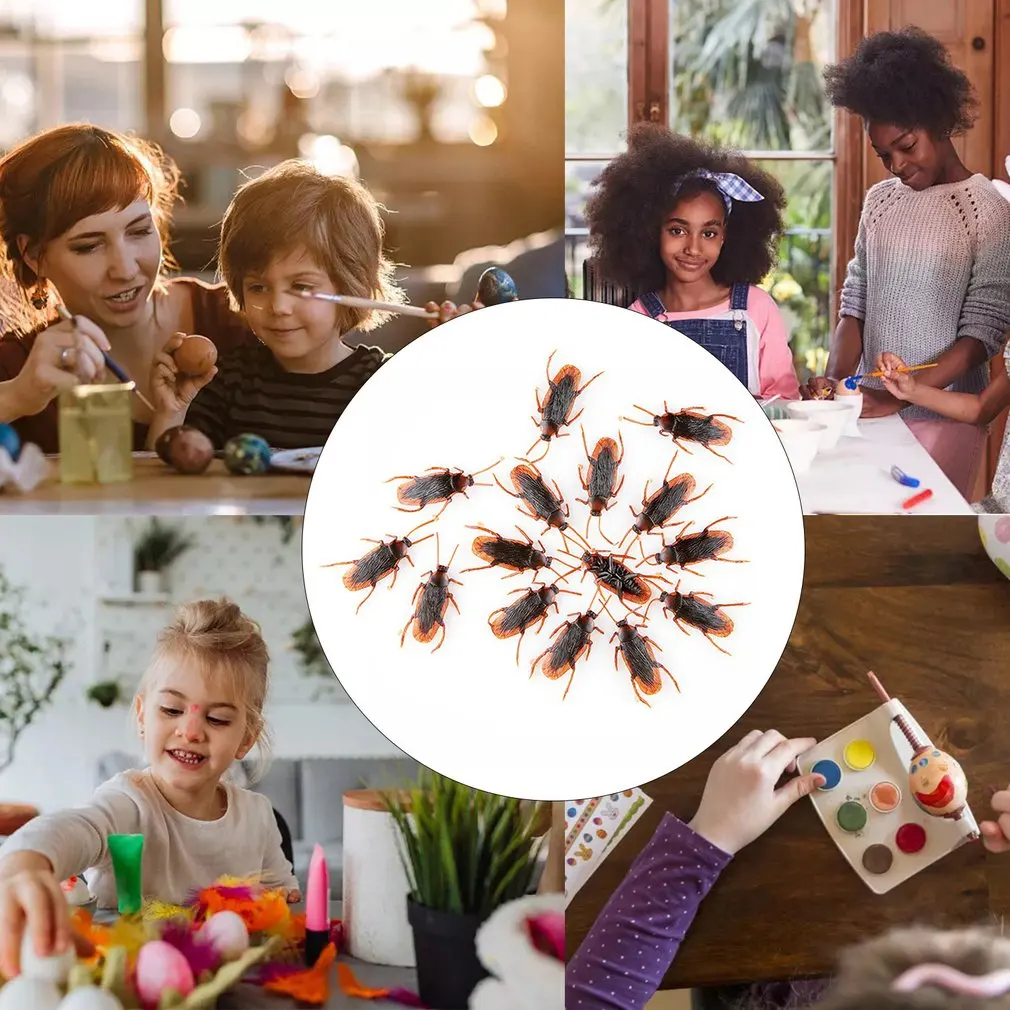 

10pcs Halloween Cockroach Lifelike Model Novelty Disgusting Bugs Roaches Fake Rubber Funny Kids Gift joy Scary Spoof Toy