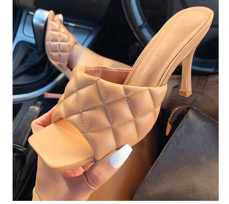 

vintage square toe slipper sandals women high heel shoes