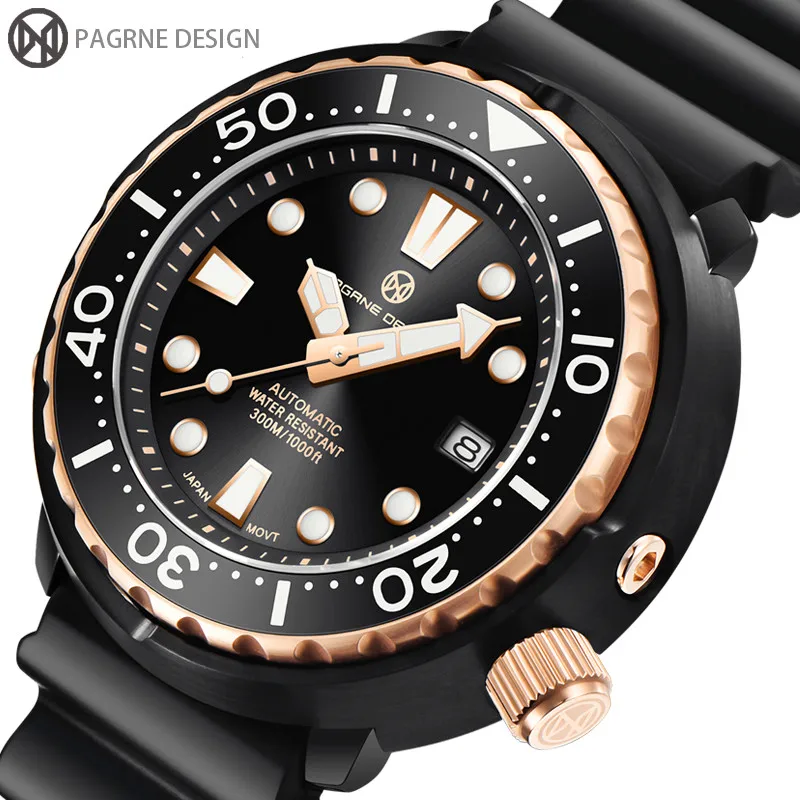 Мужские часы PAGRNE DESIGN Diver 300 м водонепроницаемые механические NH35 автоматические