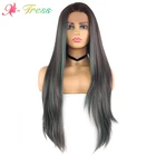 Длинные прямые парики 13x4 на фронтальной сетке для женщин X-TRESS серый зеленый цвет 29 дюймов Синтетические парики термостойкие парики для косплея Вечерние