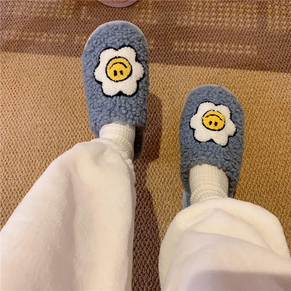 New Winter Girl's Heart Sunflower Cotton Slippers Soft Bottom Home Indoor Non-slip Warmth Plush Confinement Shoes Female Cute an