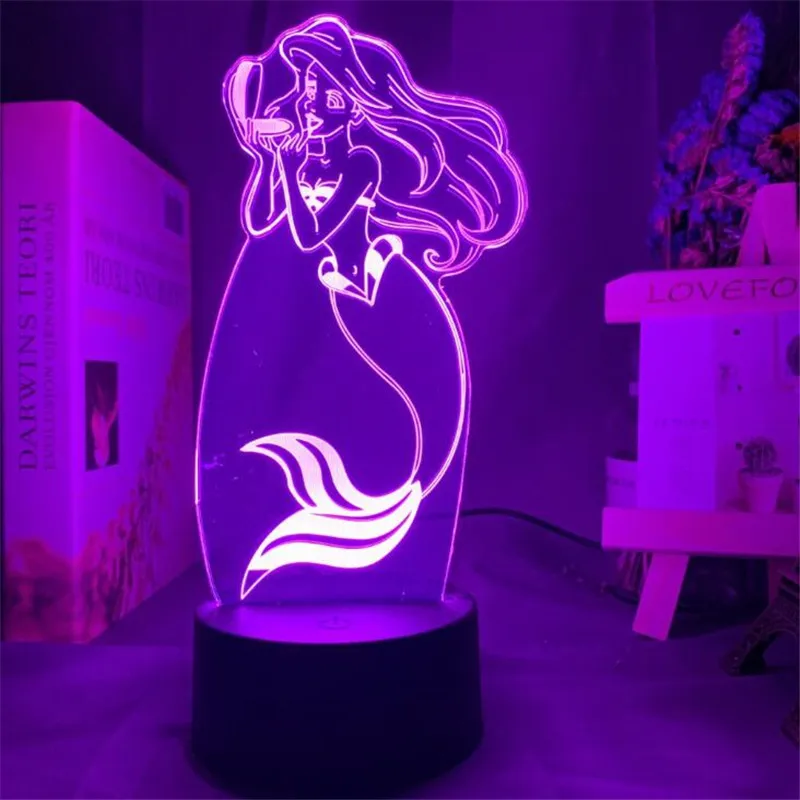 Disney Princess 3D ночной Светильник аниме фигурки Золушки Ариэль Белль Жасмин Рапунцель