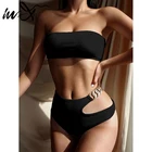 Женский купальник на одно плечо In-X, однотонное бикини, летний комплект из 2 предметов, купальник, украшенный цепочками, 2021