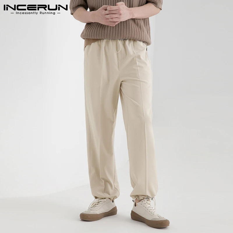 

2022 Men Casual Pants Elastic Waist Solid Color Drawstring Baggy Leisure Pantalones Hombre Streetwear Joggers Trousers INCERUN
