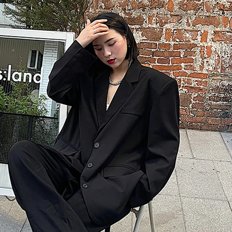 

GALCAUR Lace Up Casual Blazers For Women Lapel Long Sleeve Solid Backless Button Coats Females Summer Clothing 2021 New Stylish