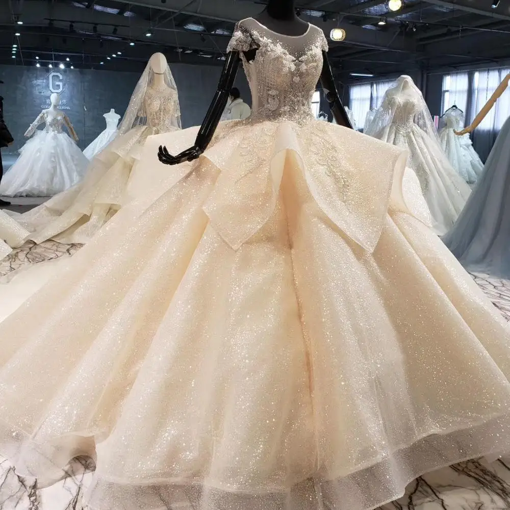 2020 New Princess Ball Gown Wedding Dress Lace For Mother O Neck Short Sleeve Flowers Waves Skirt Bride Vestido De Casamento