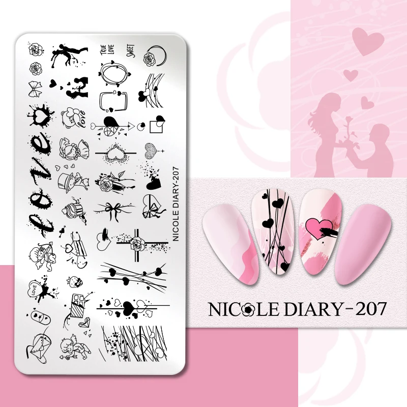 

NICOLE DIARY Snake Leaf Butterfly Nail Stamping Plates Love Snakeskin Flower Stamp Templates Printing Stencil Rose Heart