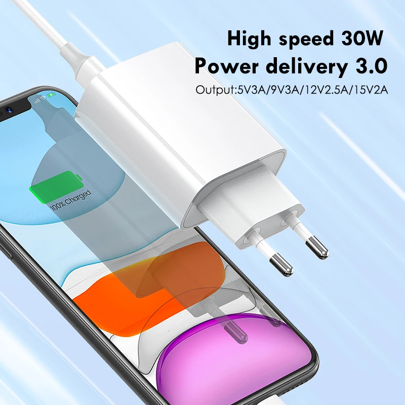 Huntkey EU PD зарядное устройство 30 Вт USB Type C быстрое для iPhone 12 11 XR Xs Macbook Quick Charge 4 0 3 QC Samsung