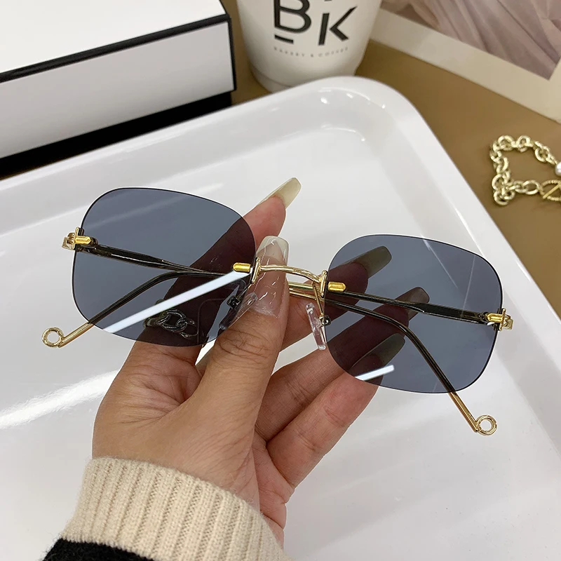 

KAMMPT Fashion Frameless Small Rectangular Women Sunglasses Men Fishing Sun Glasses Vintage Brand Designer Shade Eyewear UV400