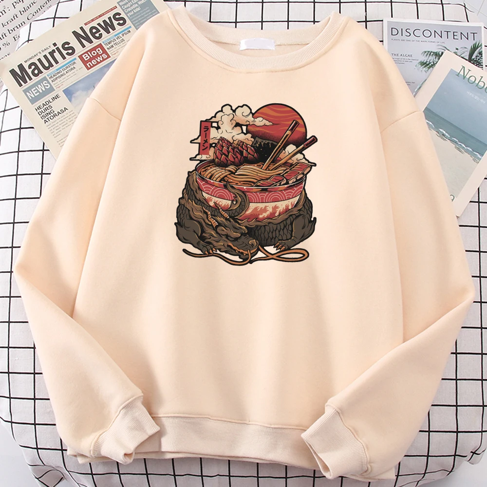 

Male Sweatshirt A Bowl Of Noodles On The Back Of The Dragon Printed Top Men O-Neck Concise Oversize Fleece Warm Lady Sweatshirts