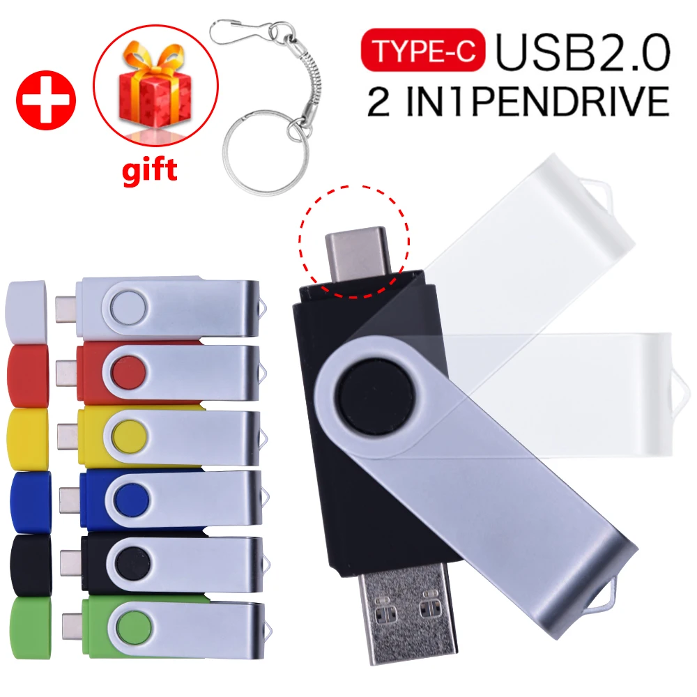 

Флеш-накопитель OTG 2 в 1, USB Type-c, металлический, 2,0, 64/128/256 ГБ