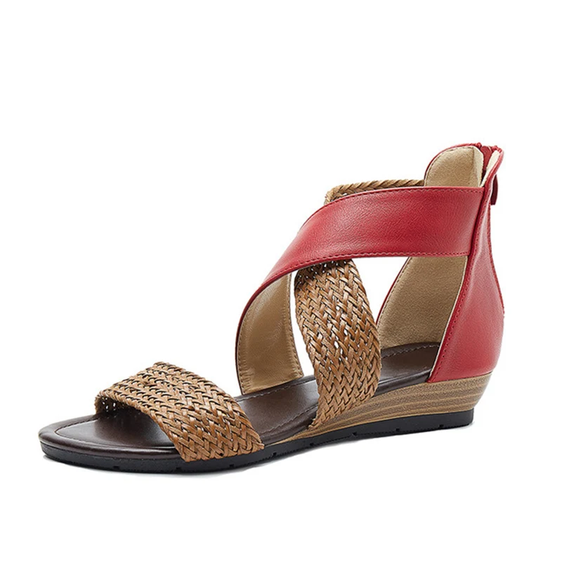 Сандалии женские на танкетке босоножки с молнией и закрытым каблуком удобная