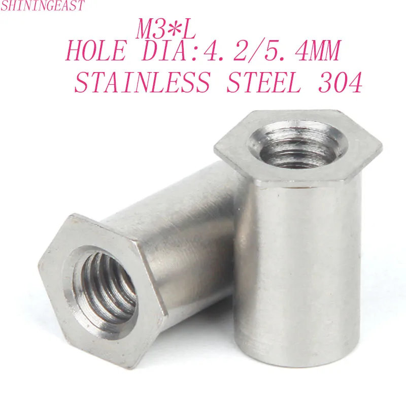 30 шт./лот M3 * L нержавеющая сталь 304 сквозное отверстие заклепки гайка колонна